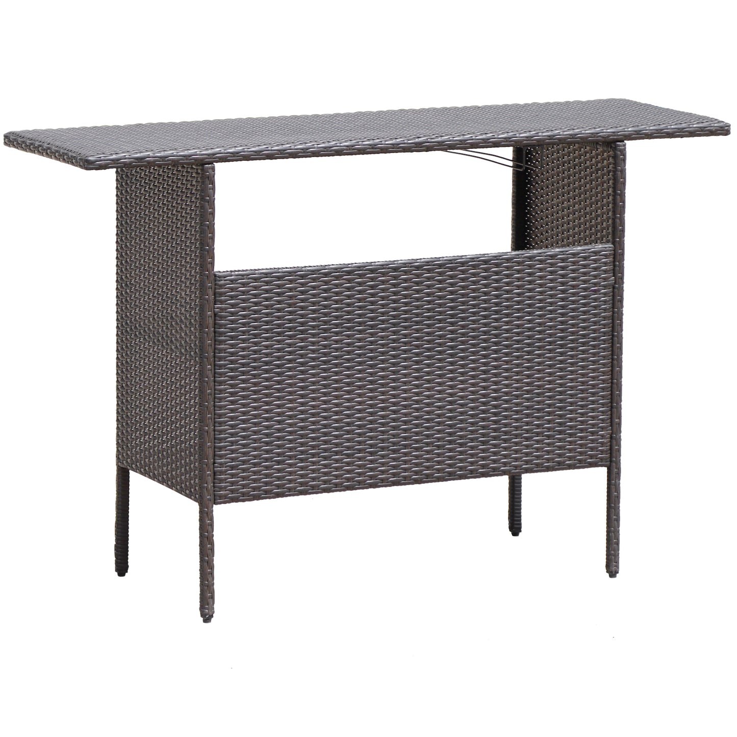 Outdoor Wicker Bar Table With 2 Metal Mesh Shelves, Brown Patio Bar Furniture at Gallery Canada