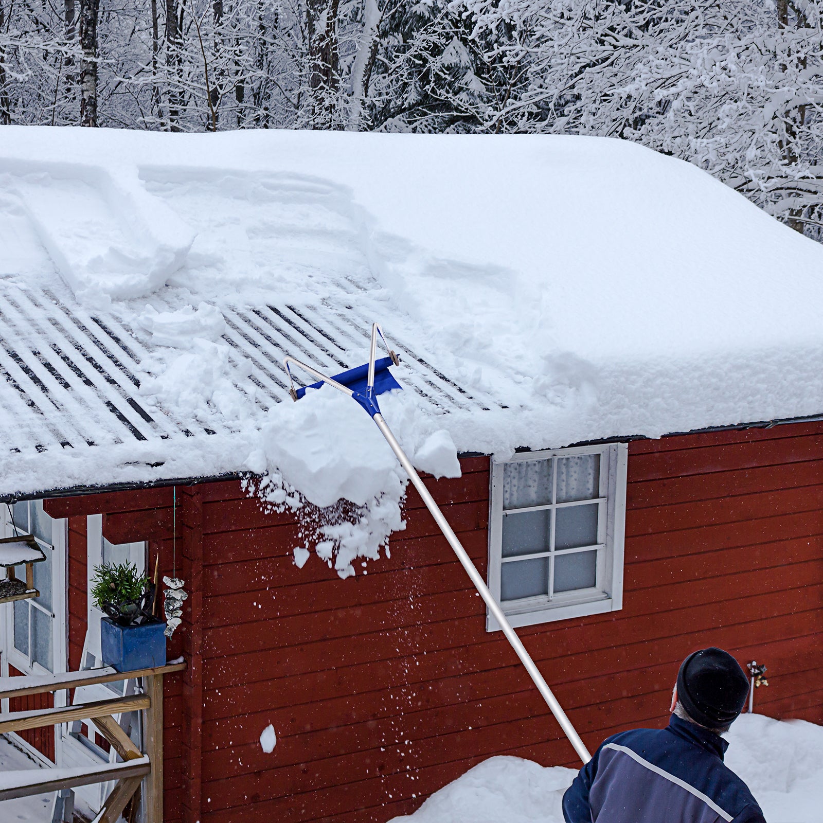 21 Feet Adjustable Aluminium Snow Roof Rake with Wheels and Oxford Slide, Blue Snow Removal at Gallery Canada