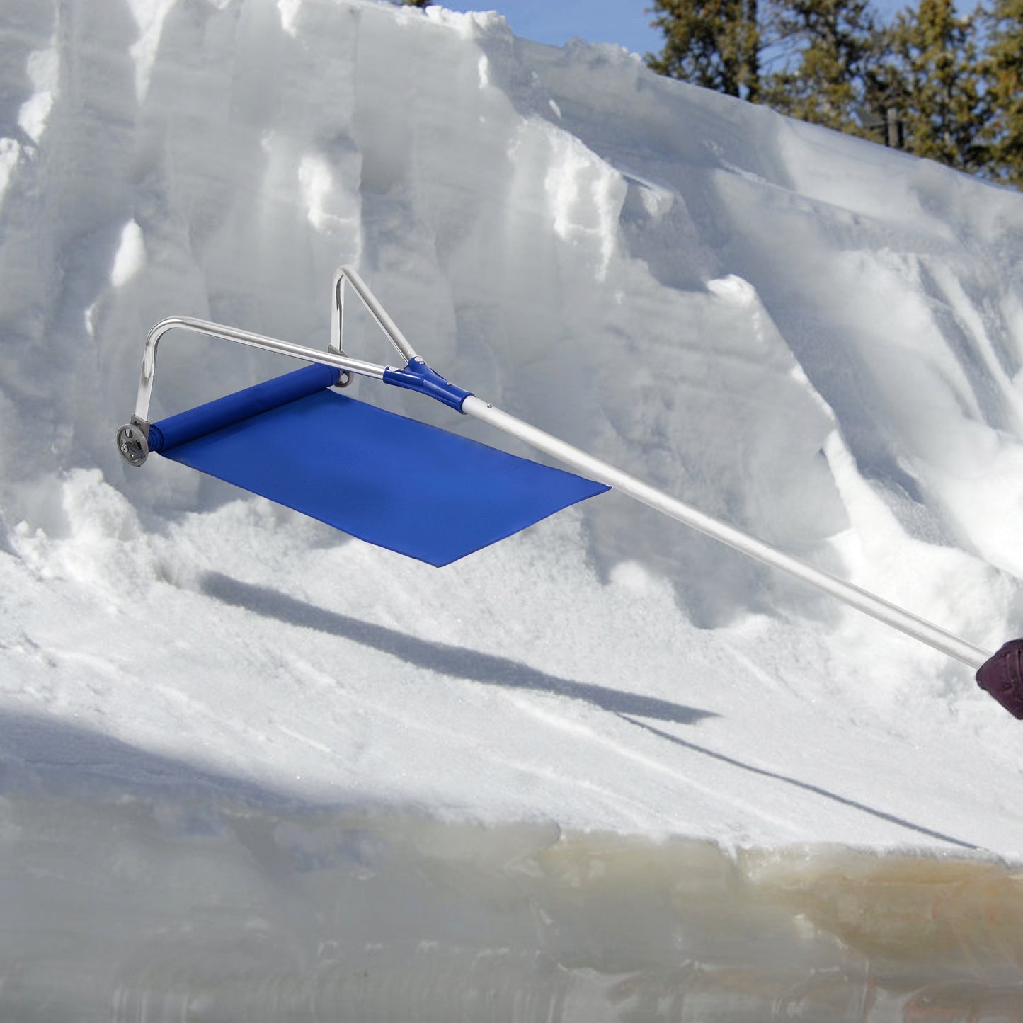 21 Feet Adjustable Aluminium Snow Roof Rake with Wheels and Oxford Slide, Blue Snow Removal at Gallery Canada