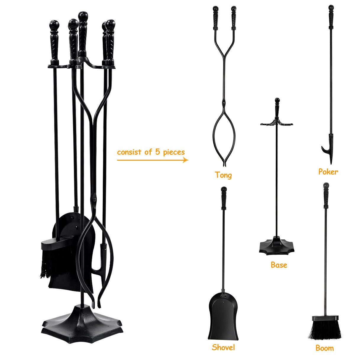31 Inch 5 Pieces Hearth Fireplace Fire Tools Set, Black Fireplace Tools at Gallery Canada