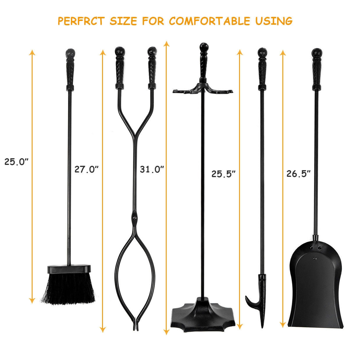 31 Inch 5 Pieces Hearth Fireplace Fire Tools Set, Black Fireplace Tools at Gallery Canada