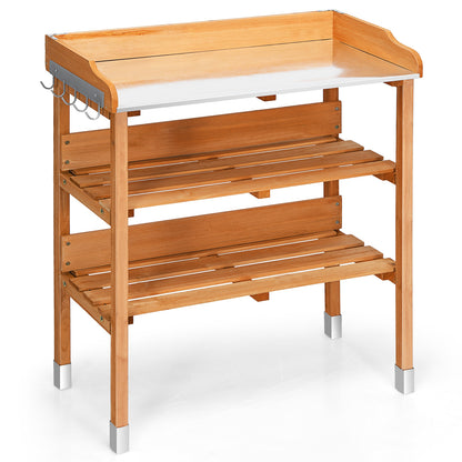 Garden Wooden Potting Bench Work Station with Hook, Brown Potting Benches & Tables at Gallery Canada