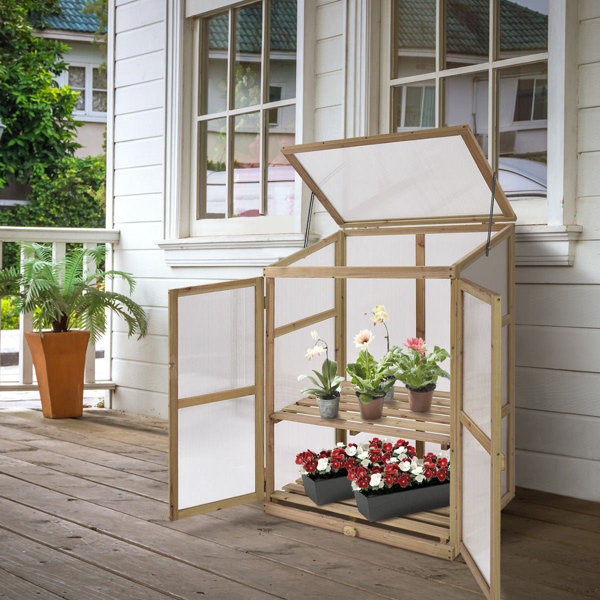 Garden Portable Wooden Raised Plants Greenhouse, Gray Greenhouses at Gallery Canada