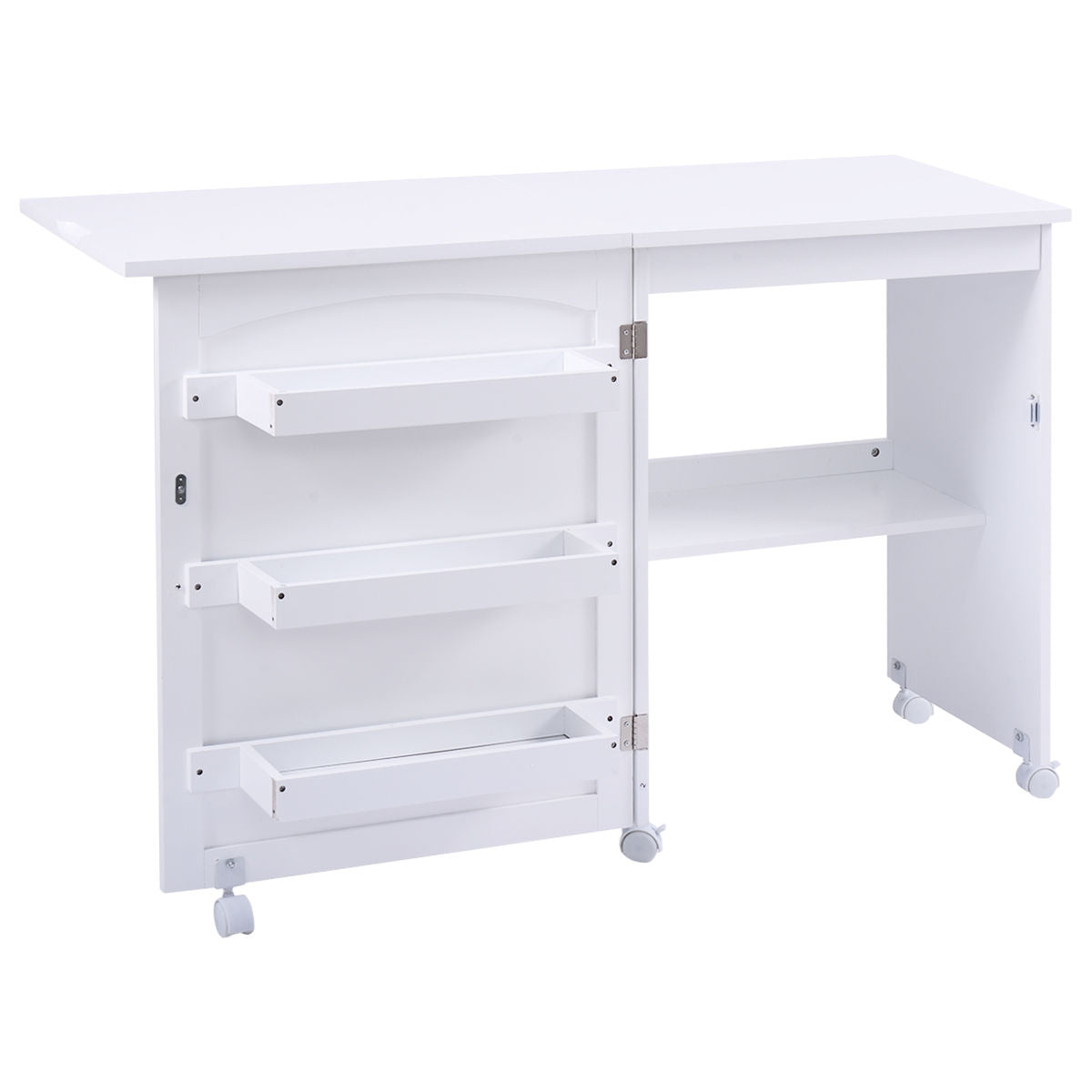 White Folding Swing Craft Table Storage Shelves Cabinet, White Sewing Tables White at Gallery Canada