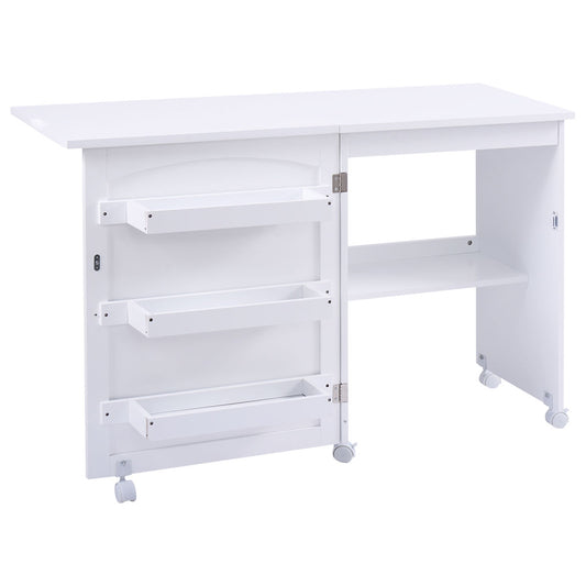 White Folding Swing Craft Table Storage Shelves Cabinet, White Sewing Tables White at Gallery Canada