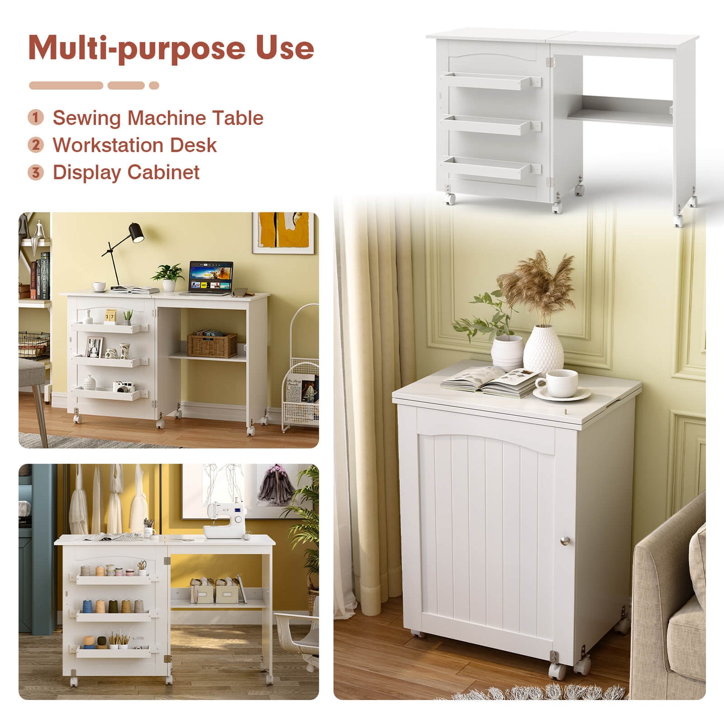 White Folding Swing Craft Table Storage Shelves Cabinet, White Sewing Tables at Gallery Canada