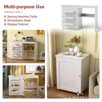 White Folding Swing Craft Table Storage Shelves Cabinet, White Sewing Tables at Gallery Canada