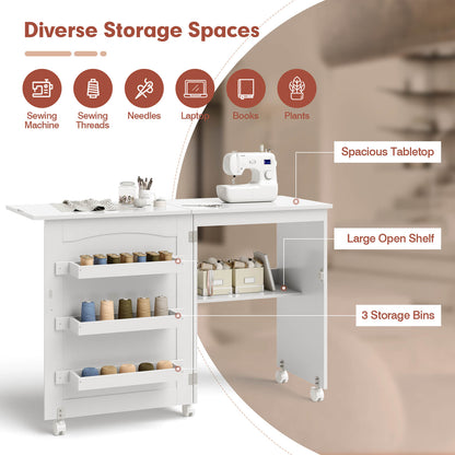 White Folding Swing Craft Table Storage Shelves Cabinet, White Sewing Tables at Gallery Canada
