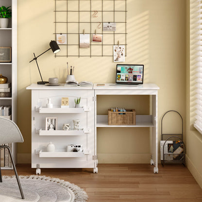 White Folding Swing Craft Table Storage Shelves Cabinet, White Sewing Tables at Gallery Canada