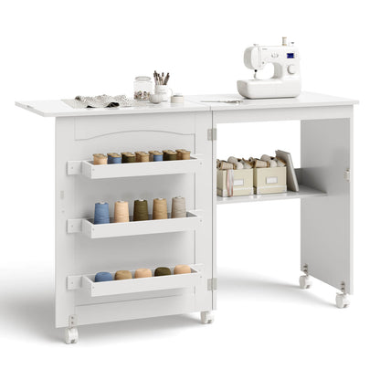 White Folding Swing Craft Table Storage Shelves Cabinet, White Sewing Tables at Gallery Canada