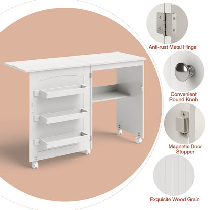 White Folding Swing Craft Table Storage Shelves Cabinet, White Sewing Tables at Gallery Canada