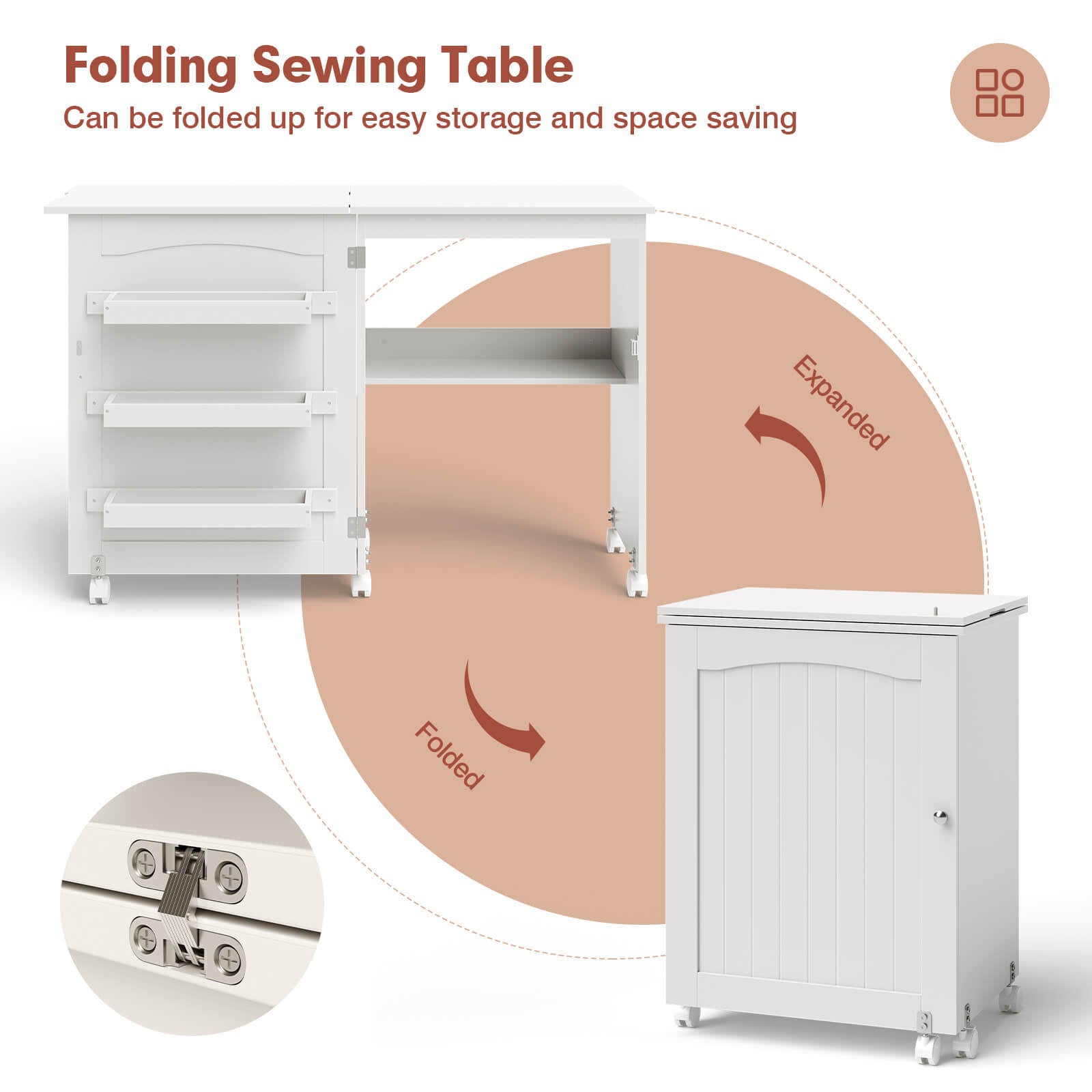 White Folding Swing Craft Table Storage Shelves Cabinet, White Sewing Tables at Gallery Canada
