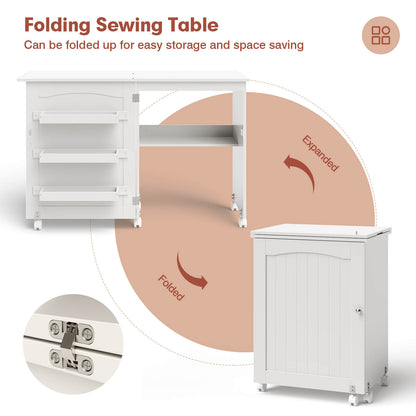 White Folding Swing Craft Table Storage Shelves Cabinet, White Sewing Tables at Gallery Canada