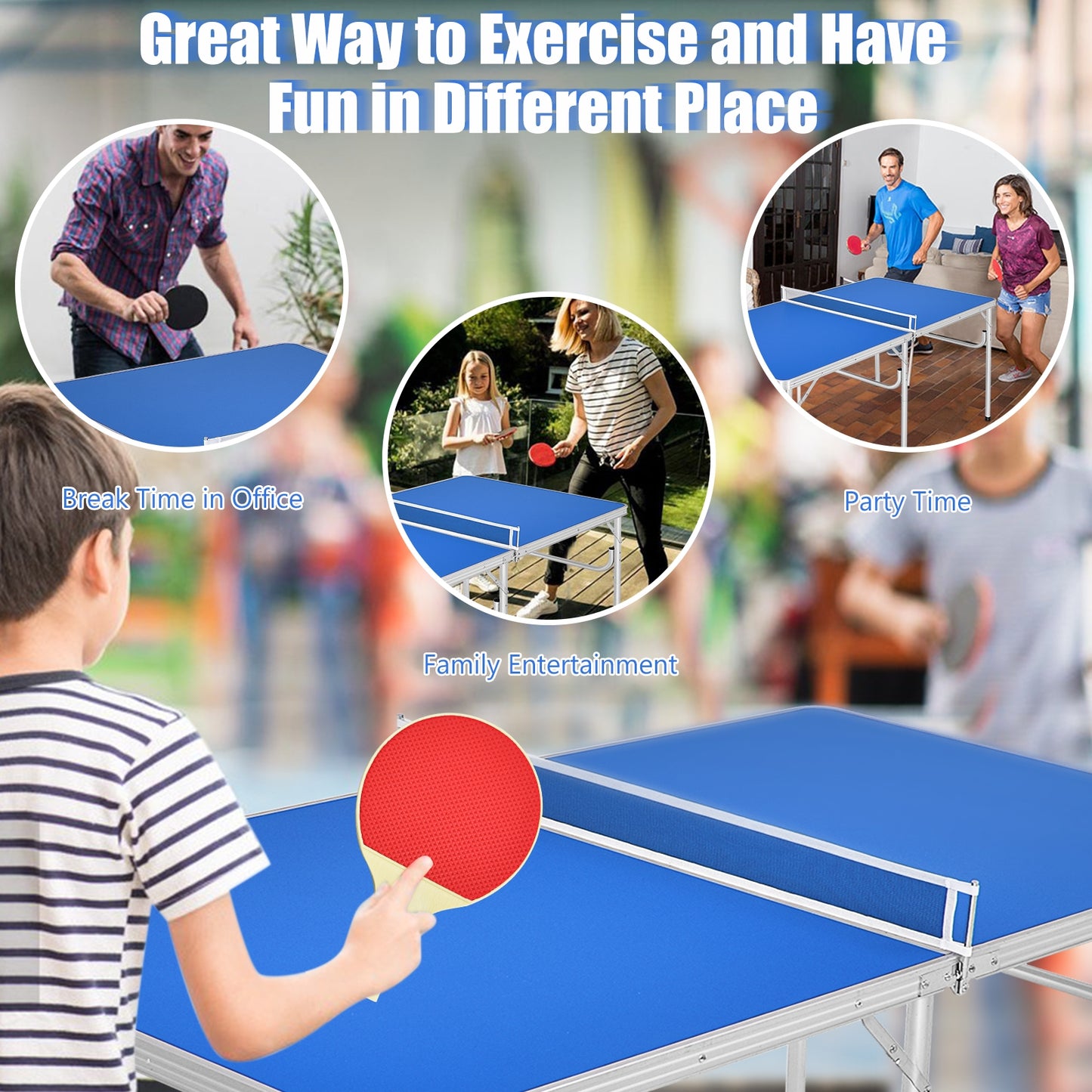 60 Inch Portable Folding Table, With Accessories, Blue Sport Equipments at Gallery Canada
