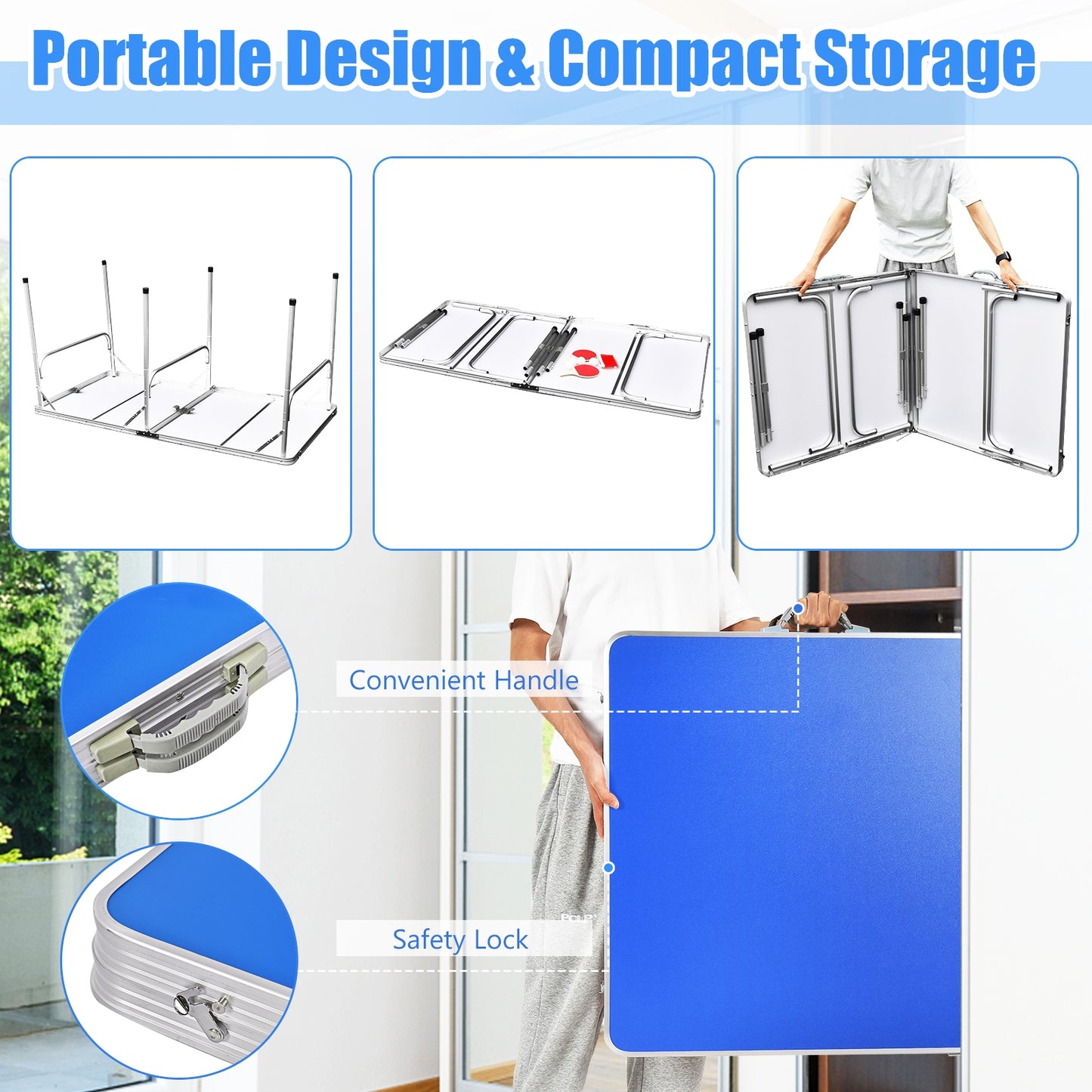 60 Inch Portable Folding Table, With Accessories, Blue Sport Equipments at Gallery Canada
