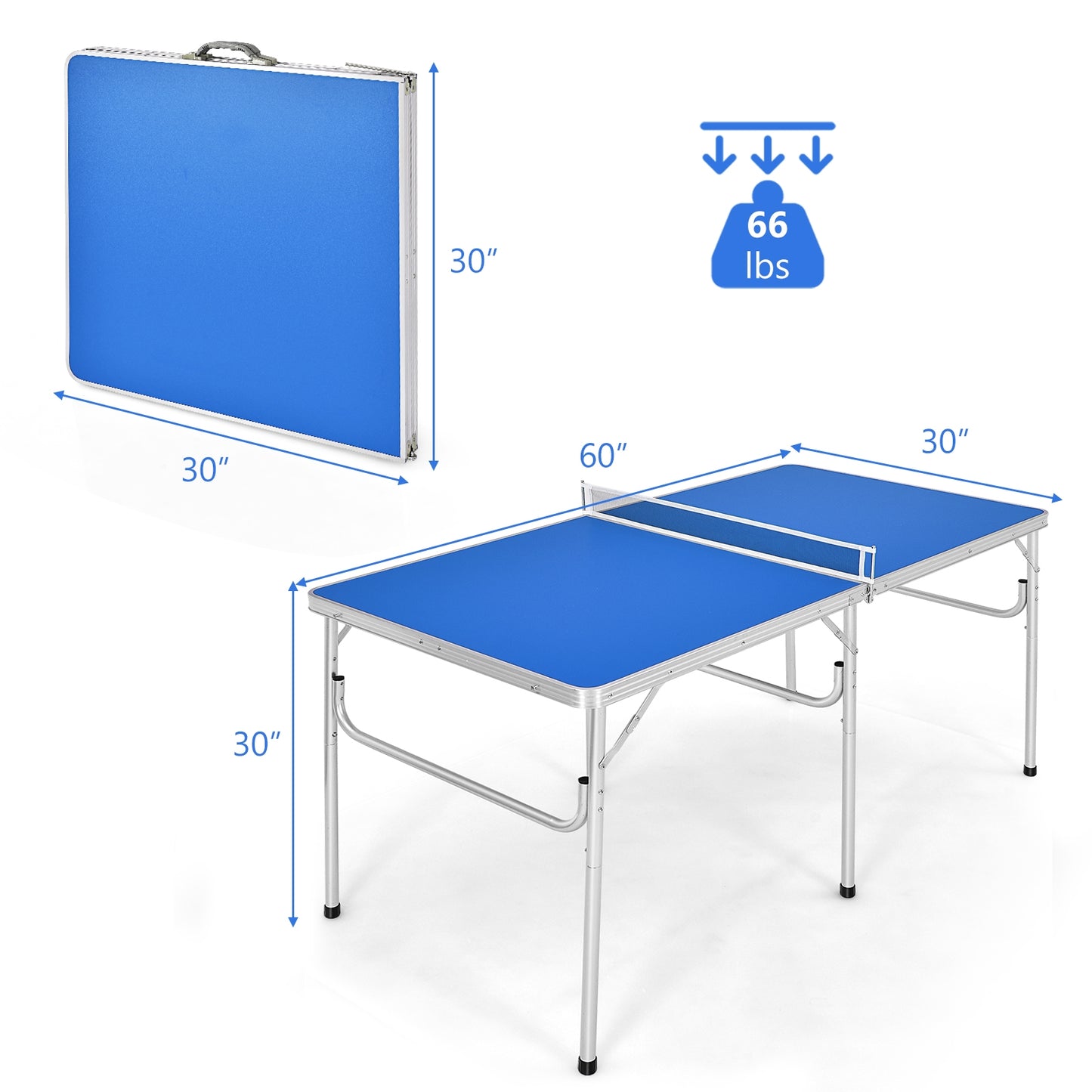 60 Inch Portable Folding Table, With Accessories, Blue Sport Equipments at Gallery Canada