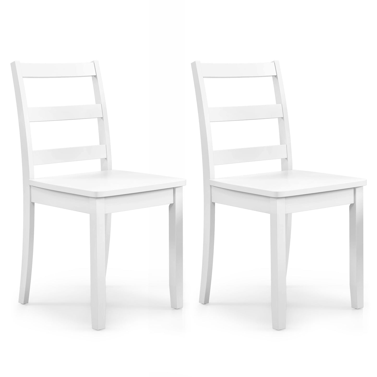 Set Of 2 Wood Dining Chairs, Solid Rubber Wood Legs, White