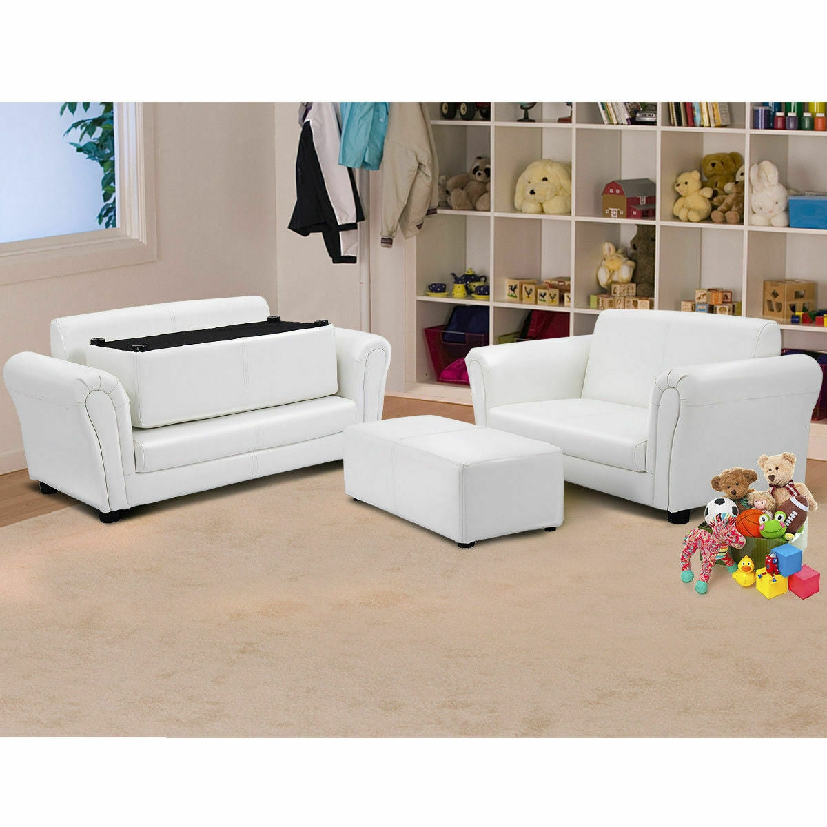 Soft Kids Double Sofa with Ottoman, White Kids Chairs & Seating at Gallery Canada