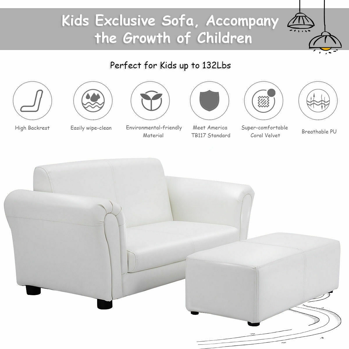 Soft Kids Double Sofa with Ottoman, White Kids Chairs & Seating at Gallery Canada