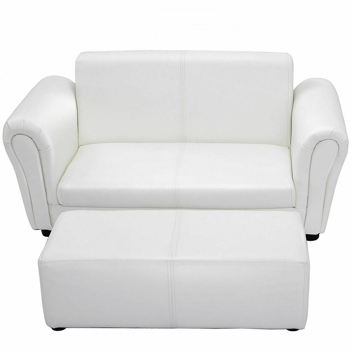 Kids Double Sofa With Ottoman, White