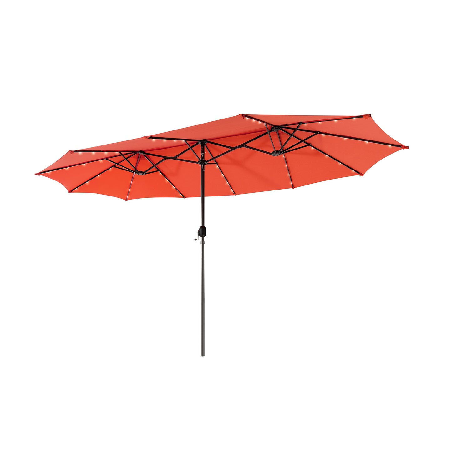 15 Feet Twin Patio Umbrella, 48 Solar LED Lights, Orange Outdoor Umbrellas Orange at Gallery Canada