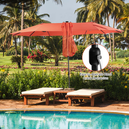 15 Feet Twin Patio Umbrella with 48 Solar LED Lights, Orange Outdoor Umbrellas at Gallery Canada