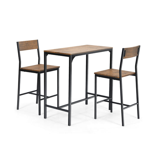3 Pieces Bar Table Set with 2 Stools, Black Patio Bar Furniture Black at Gallery Canada