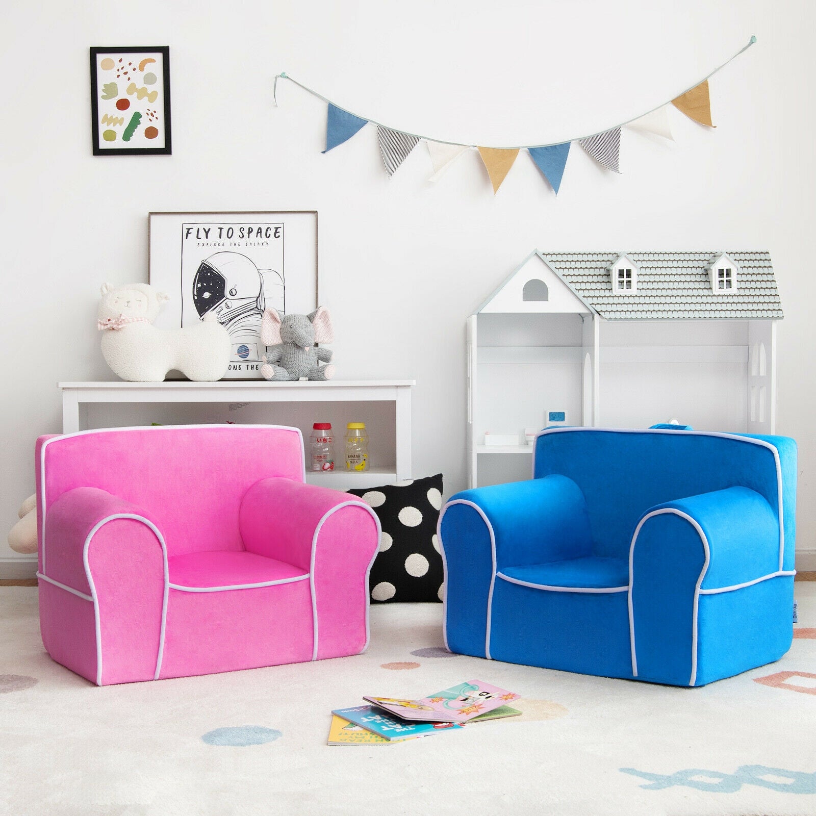 Upholstered Kids Sofa with Velvet Fabric and High-Quality Sponge, Pink Kids Chairs & Seating at Gallery Canada