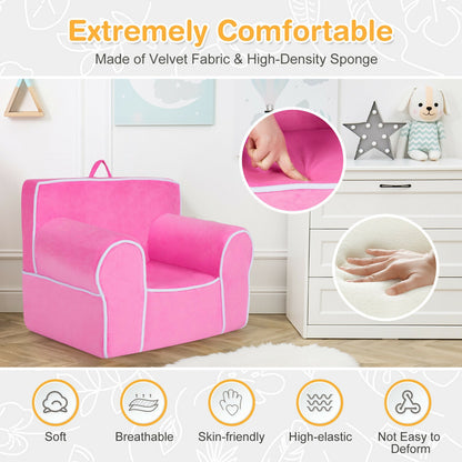 Upholstered Kids Sofa with Velvet Fabric and High-Quality Sponge, Pink Kids Chairs & Seating at Gallery Canada