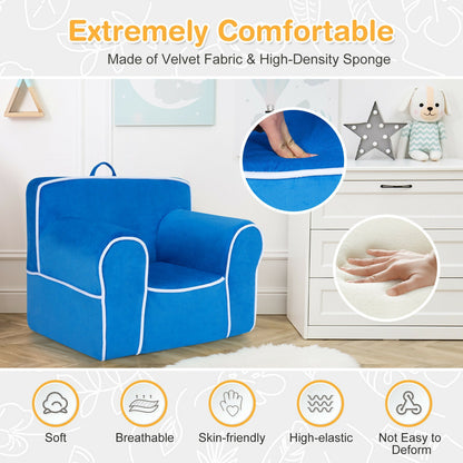 Upholstered Kids Sofa with Velvet Fabric and High-Quality Sponge, Blue Kids Chairs & Seating at Gallery Canada