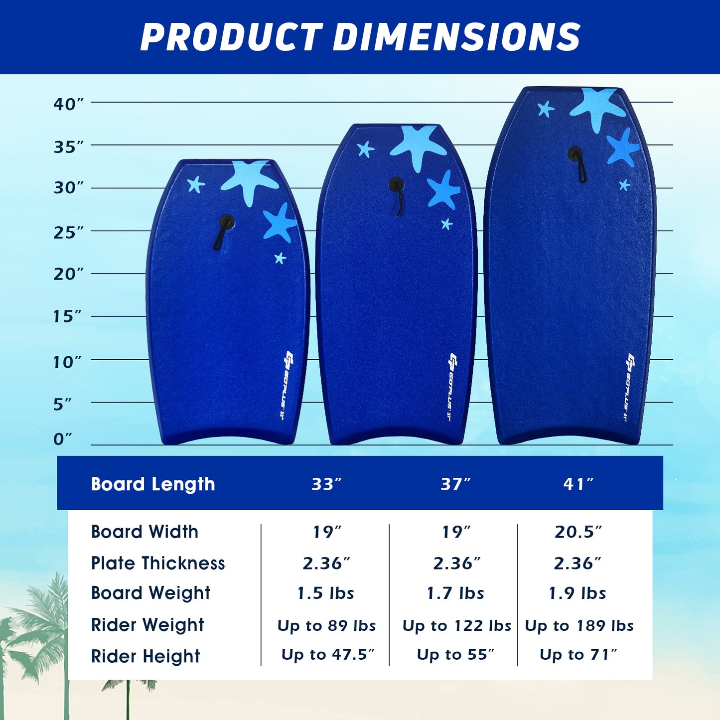 41 Inch Lightweight Super Portable Surfing Bodyboard-S, Blue Surfing at Gallery Canada