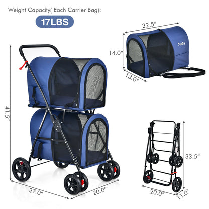 4-in-1 Double Pet Stroller with Detachable Carrier and Travel Carriage, Blue Dog Supplies at Gallery Canada