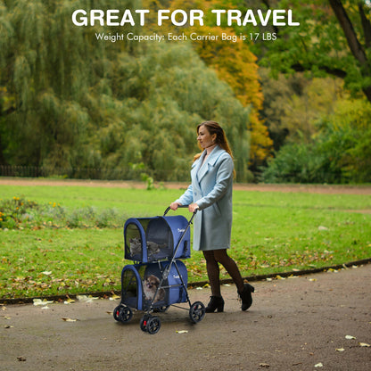 4-in-1 Double Pet Stroller with Detachable Carrier and Travel Carriage, Blue Dog Supplies at Gallery Canada