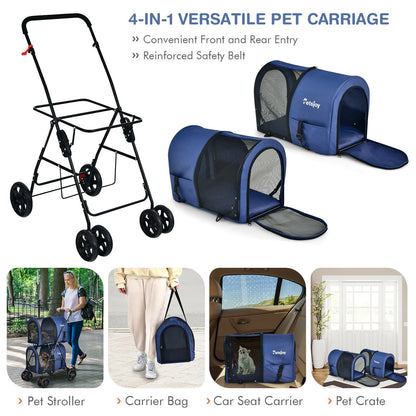 4-in-1 Double Pet Stroller with Detachable Carrier and Travel Carriage, Blue Dog Supplies at Gallery Canada