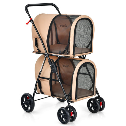 4-in-1 Double Pet Stroller with Detachable Carrier and Travel Carriage, Beige Dog Supplies Beige at Gallery Canada