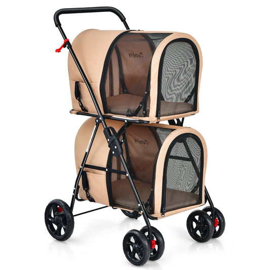 4-in-1 Double Pet Stroller with Detachable Carrier and Travel Carriage, Beige Dog Supplies Beige at Gallery Canada