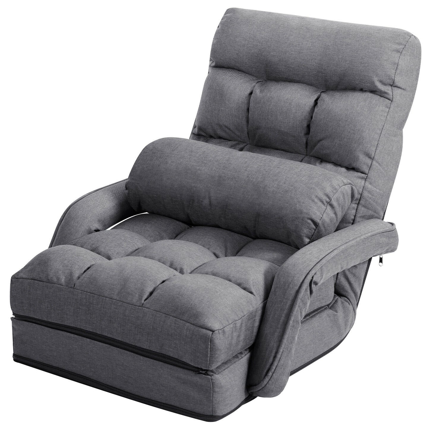 Folding Lazy Floor Chair Sofa with Armrests and Pillow, Gray Floor Chairs at Gallery Canada