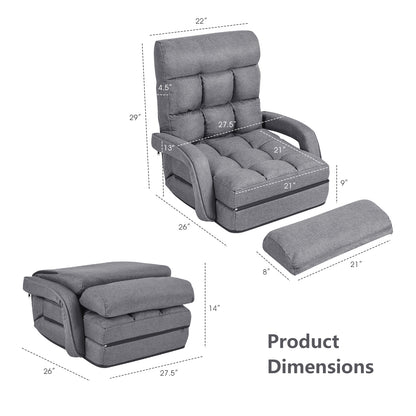 Folding Lazy Floor Chair Sofa with Armrests and Pillow, Gray Floor Chairs at Gallery Canada
