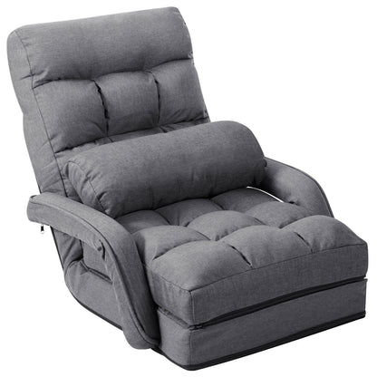 Folding Lazy Floor Chair Sofa with Armrests and Pillow, Gray Floor Chairs Gray at Gallery Canada
