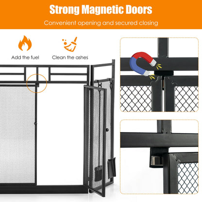 3-Panel Wrought Iron Fireplace Screen, 4 Tools Set, Black Fireplace Tools at Gallery Canada