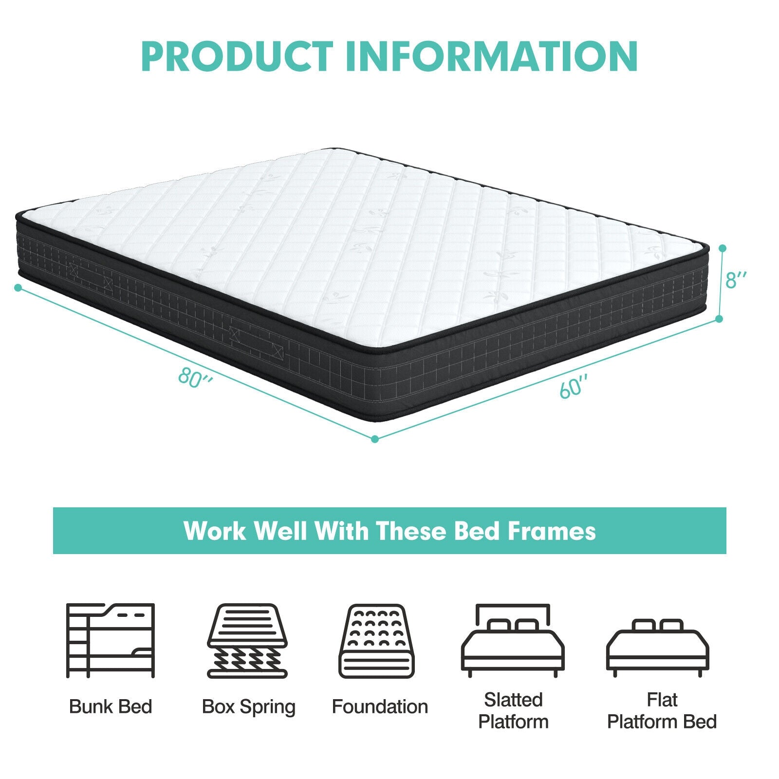 8 Inch Breathable Memory Foam Bed Mattress Medium Firm for Pressure Relieve-Queen Size, White Mattresses at Gallery Canada