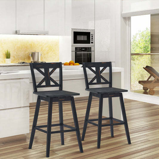 Set of 2 360-Degree Swivel Bar Stools for Home Restaurant, Black Bar Stools Black at Gallery Canada
