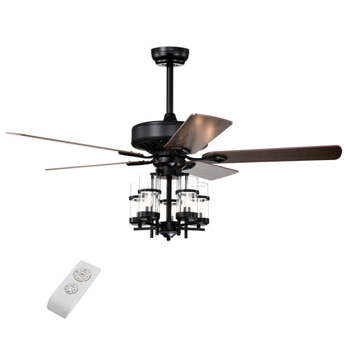 50 Inch Noiseless Ceiling Fan Light, Explosion-Proof Glass Lampshades, Black