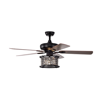 52 Inch 3-Speed Crystal Ceiling Fan Light, Remote Control, Black