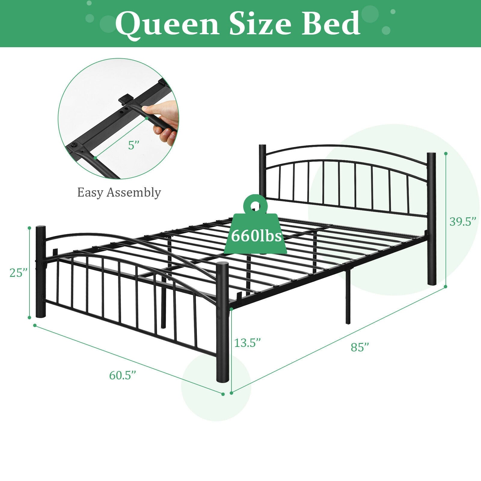 Modern Platform Bed With Headboard, Footboard, Queen Size, Black Simple Bed Frame at Gallery Canada