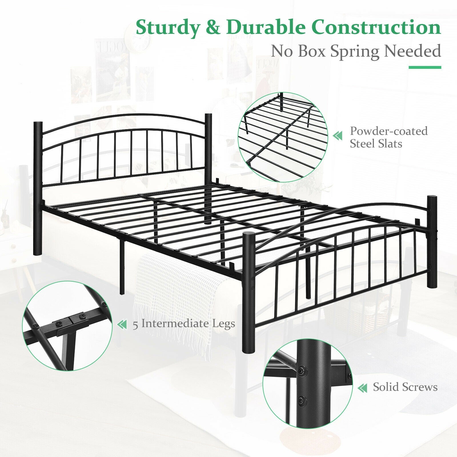 Modern Platform Bed With Headboard, Footboard, Queen Size, Black Simple Bed Frame at Gallery Canada
