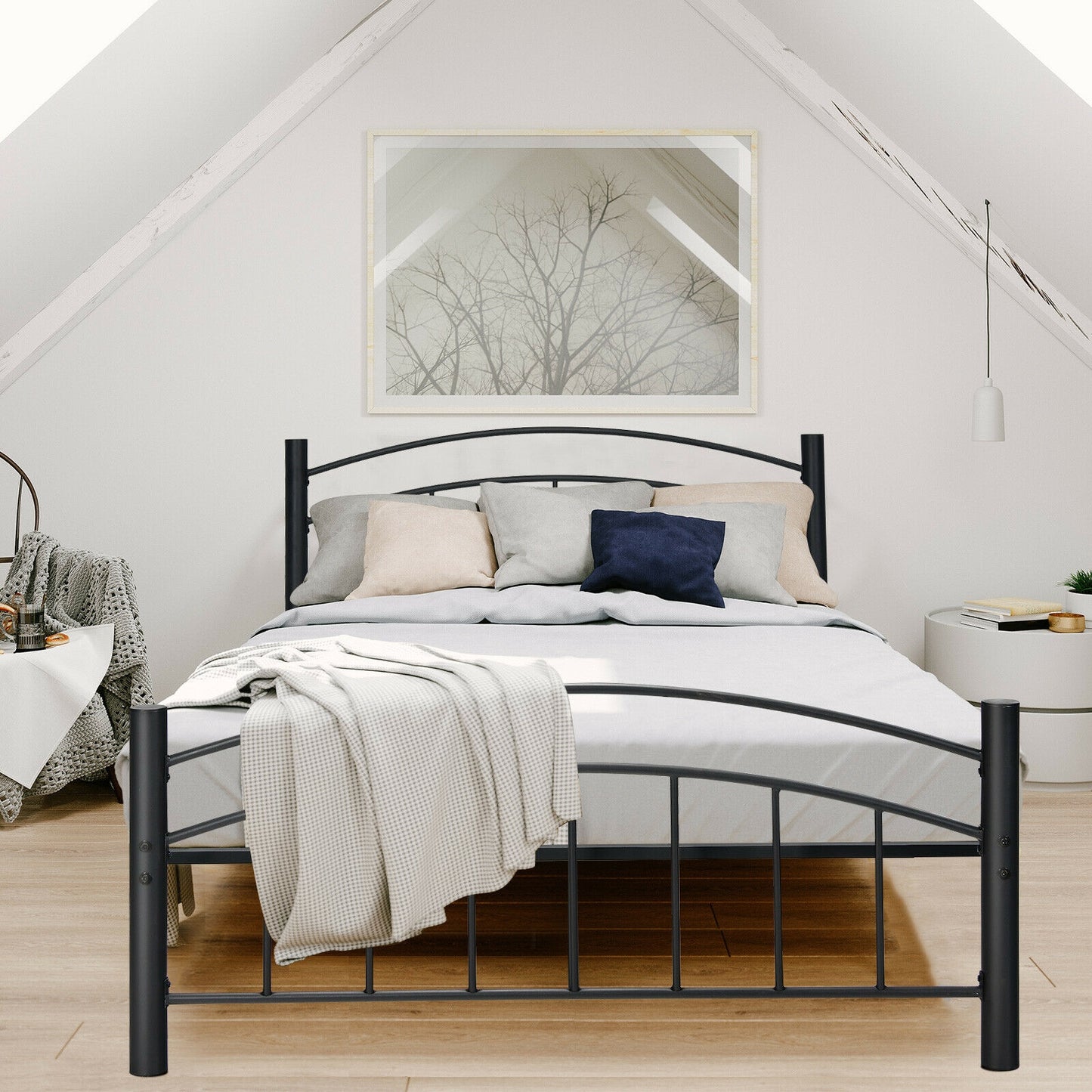 Modern Platform Bed With Headboard, Full Size, Black Simple Bed Frame at Gallery Canada