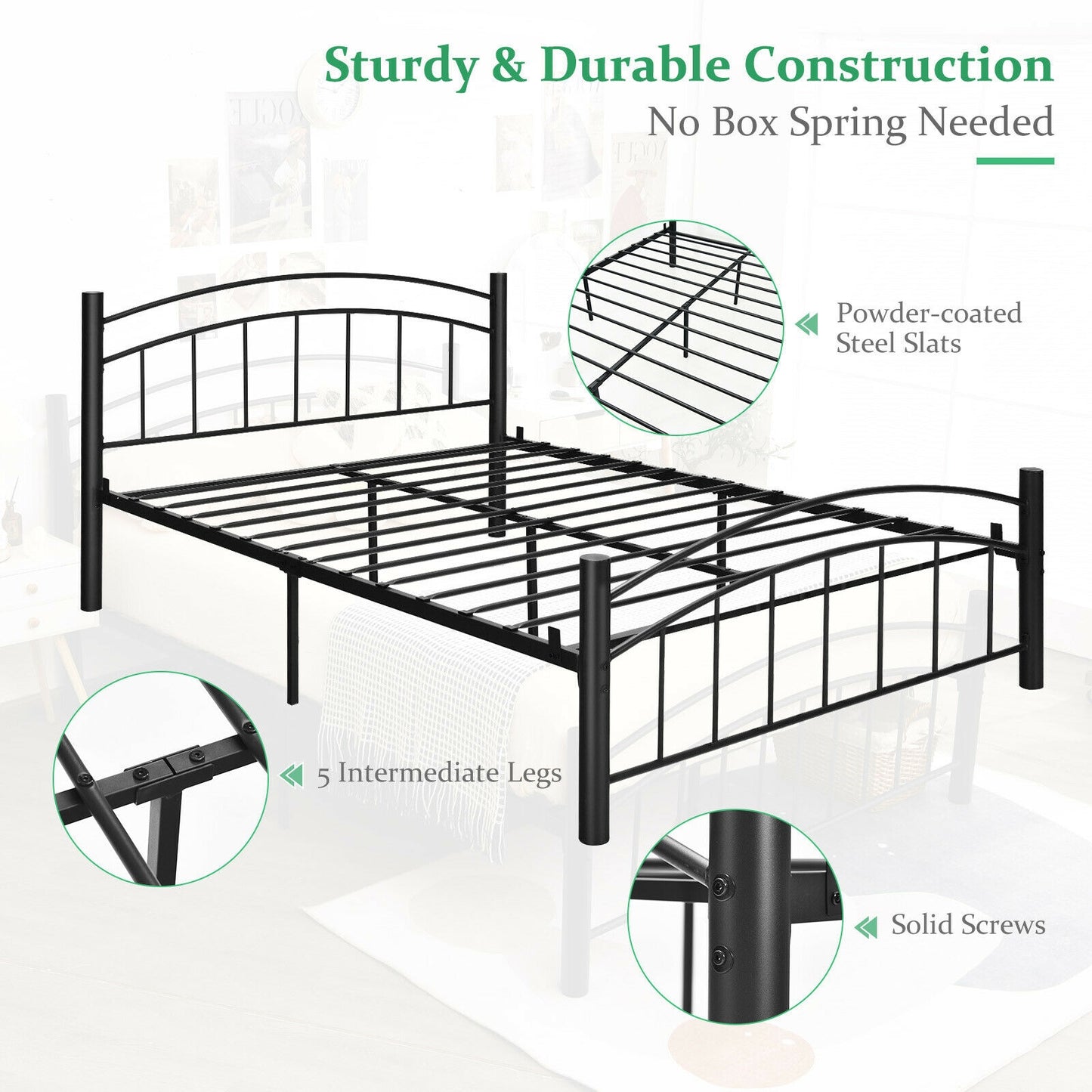 Modern Platform Bed With Headboard, Full Size, Black Simple Bed Frame at Gallery Canada