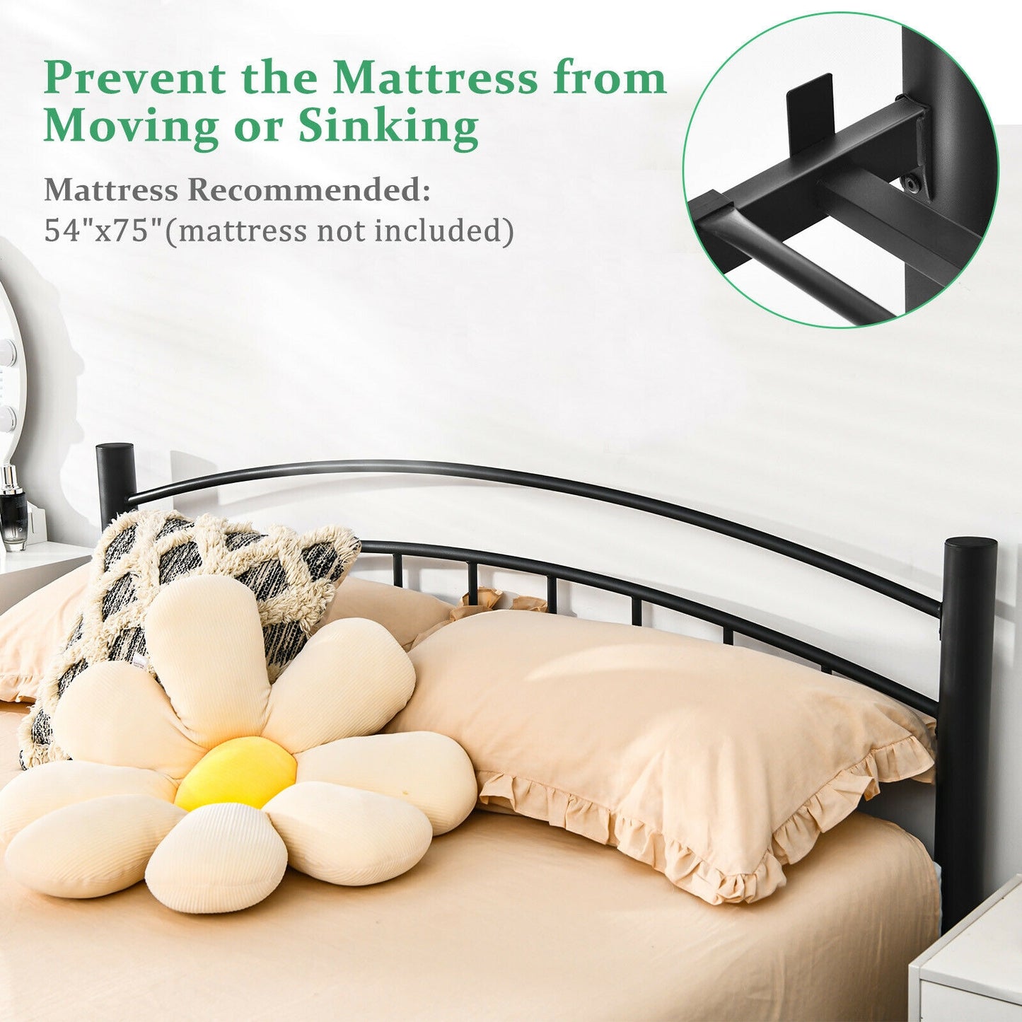 Modern Platform Bed With Headboard, Full Size, Black Simple Bed Frame at Gallery Canada