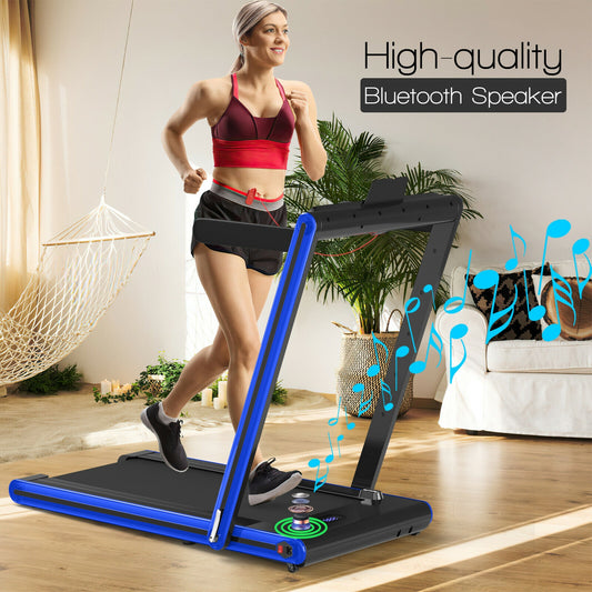 2-in-1 Folding Treadmill 2.25HP Jogging Machine with Dual LED Display, Navy Treadmills Navy at Gallery Canada